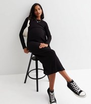 New Look Maternity Black Ribbed Split Hem Midi Dress